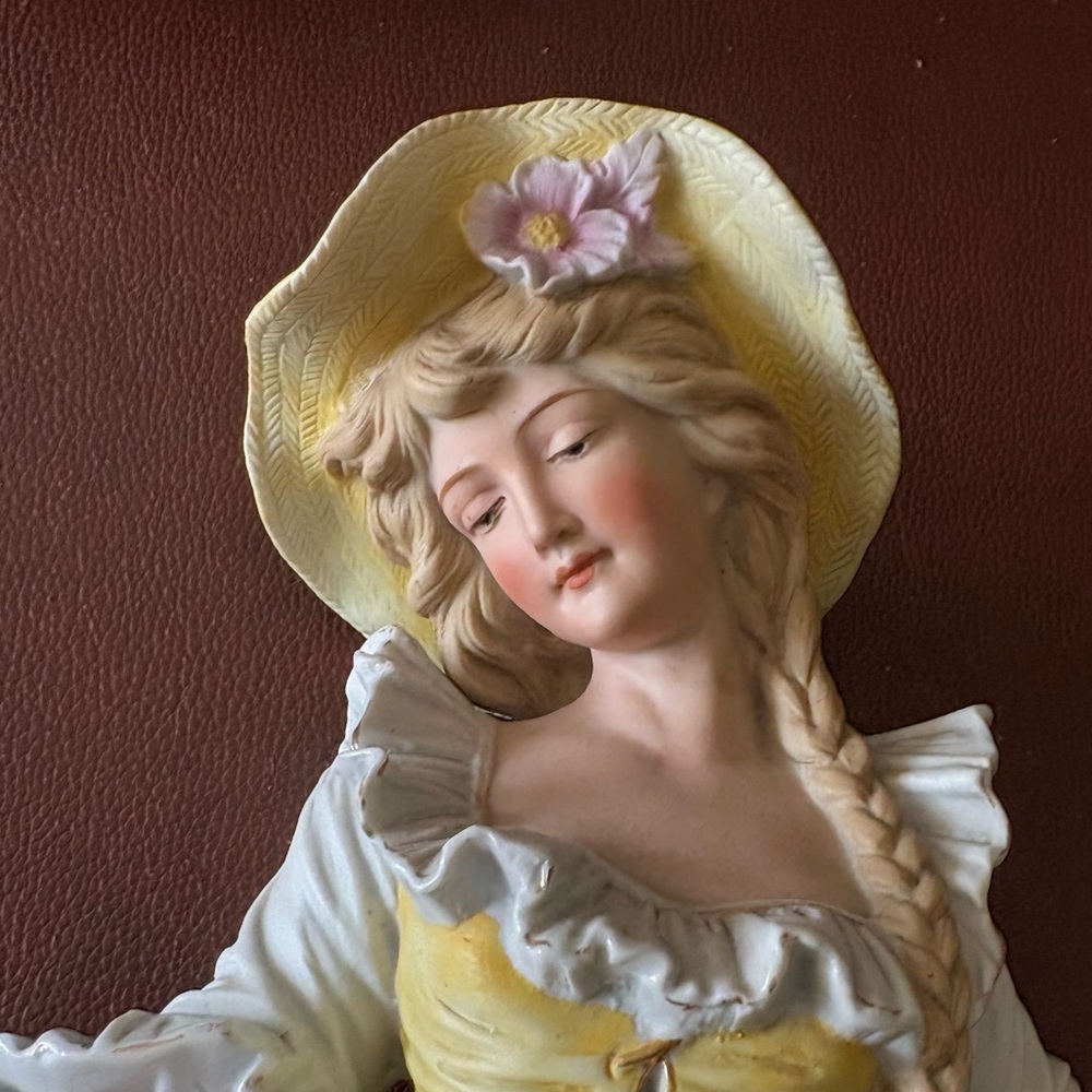Vintage Handpainted Bisque Porcelain Country Damsal